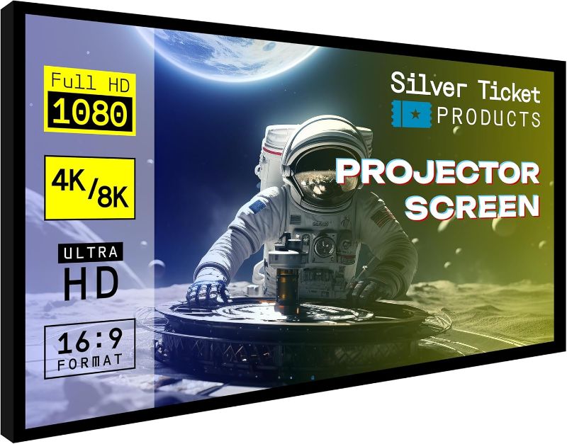 Photo 1 of Silver Ticket Products STR Series 6 Piece Home Theater Fixed Frame 4K / 8K Ultra HD, HDTV, HDR & Active 3D Movie Projection Screen, 16:9 Format, 106" Diagonal, Woven Acoustic Material STR-169106-WAB
