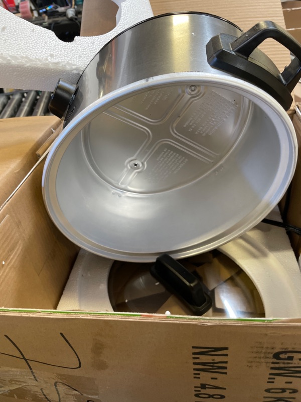 Photo 1 of Hamilton Beach 6-Quart Slow Cooker with 3 Cooking Settings, Dishwasher-Safe Stoneware Crock & Glass Lid, Silver (33665G)