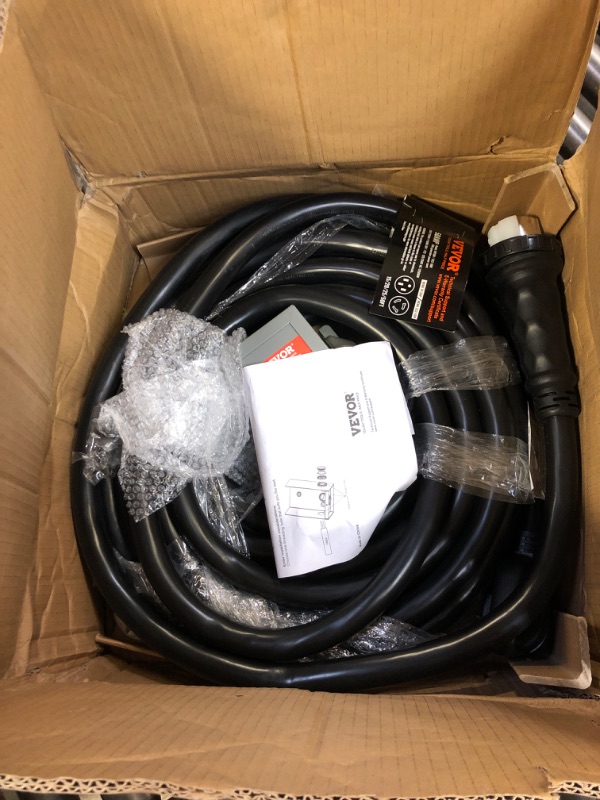 Photo 1 of VEVOR 50 Amp Generator Cord and Power Inlet Box Kit, 50FT Generator Extension Cord NEMA 14-50P/SS2-50R STW 6/3+8/1 AWG with Twist Lock Connector, Pre-Drilled Inlet Box, ETL Listed