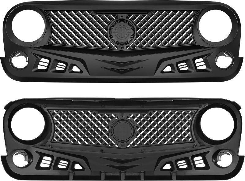 Photo 1 of Front Grill Compatible With 2007-2018 Jeep Wrangler JK JKU & Unlimited 07 08 09 10 11 12 13 14 15 16 17 18 Jeep Wrangler Sports Sahara & Rubicon 07-18 JK JKU Grille Accessories
