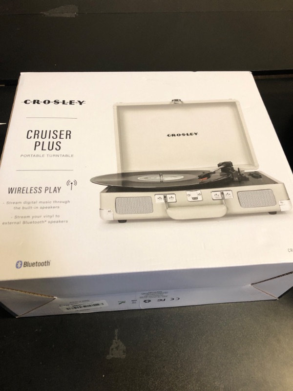 Photo 1 of Crosley CR8005F-WS Cruiser Plus Vintage 3-Speed Bluetooth in/Out Suitcase Vinyl Record Player Turntable, White Sand