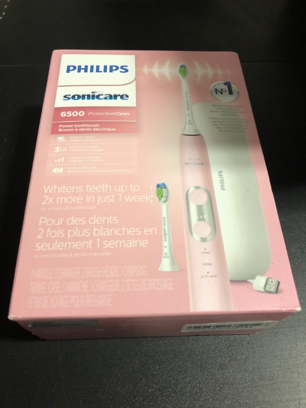 Photo 2 of PHILIPS Sonicare ProtectiveClean 6500 Rechargeable Electric Toothbrush, with Pressure Sensor, 3 Cleaning Modes, SmarTimer and QuadPacer, 14-Day Battery Life, Charging Travel Case, Pink, HX6462/06