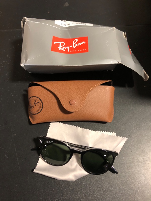 Photo 2 of Ray-Ban RB2204 Round Sunglasses, Black On Transparent/Green Polarized, 51 mm