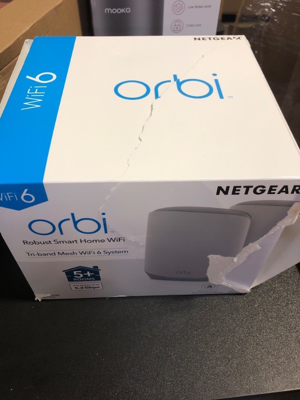 Photo 2 of NETGEAR Orbi Whole Home Tri-Band WiFi 6 Mesh Network System (RBK752P) – Router with 1 Satellite Extender, Security Features, Coverage up to 5,000 sq. ft., 75 Devices, AX5200 802.11ax (Up to 5.2Gbps)