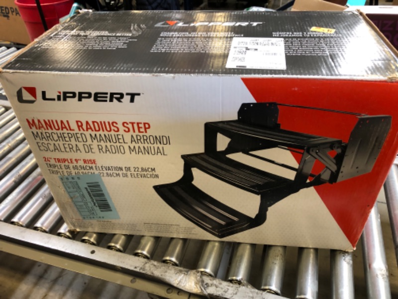 Photo 2 of Lippert 24" Radius Triple Manual RV Steps, 9" Rise for 5th Wheel RVs, Travel Trailers and Motorhomes, Anti-Slip Stepping Surface - 1774401