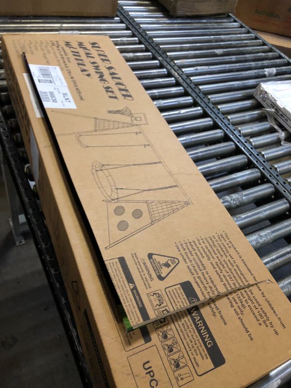 Photo 1 of 440lbs 2 Seat Swing Set for Backyard, 1 Saucer Swing Seat & 1 Belt Swing Seat & Basketball Hoop and Soccer Goal with Heavy Duty A-Frame Metal Swing Stand Outdoor Playset for Kids