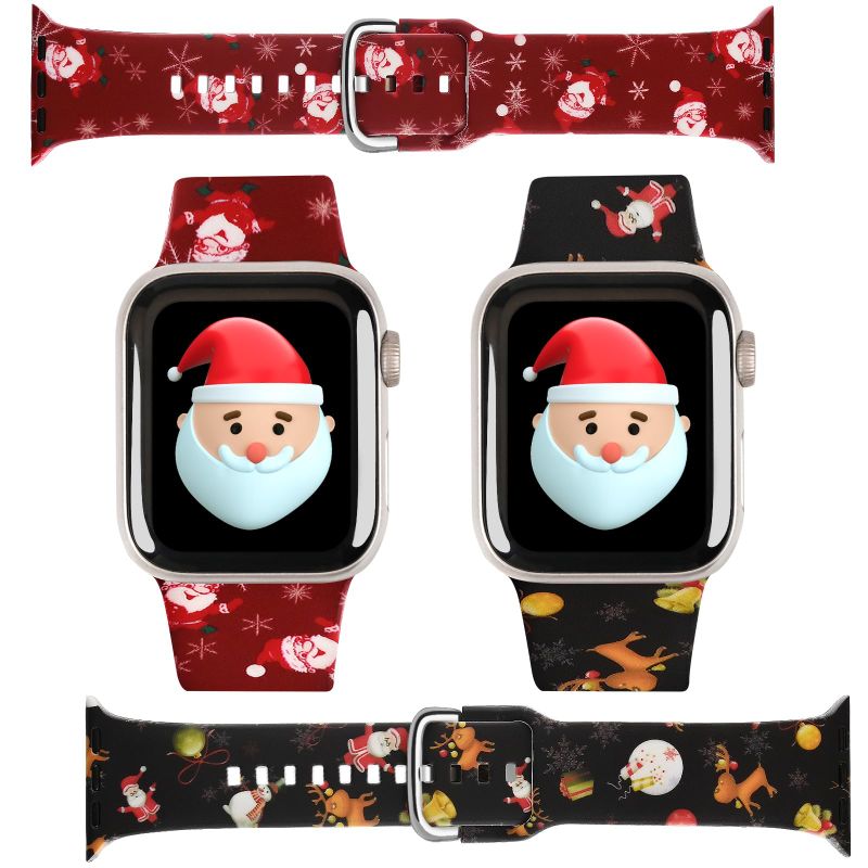 Photo 1 of 2 Pack Christmas Strap for Apple Watch Bands 44mm 45mm 46mm, Soft Silicone Bracelet Compatible with iWatch Band Series 10/9/8/7/6/SE/5/4/3, Waterproof Sport Band for Apple Watch Women Men Gift