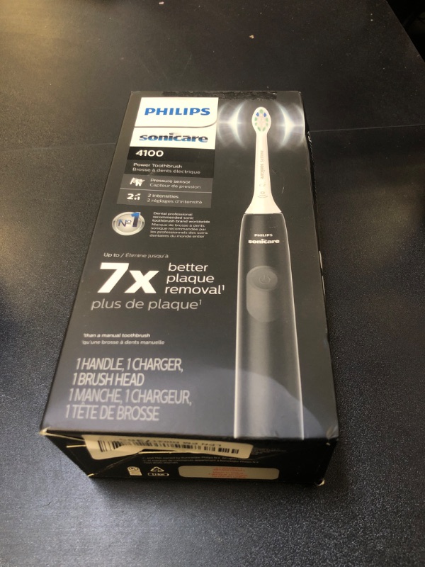 Photo 1 of Philips Sonicare 4100 Rechargeable Electric Toothbrush, with Pressure Sensor, 2 Intensity Settings, SmarTimer and QuadPacer, 14-Day Battery Life, Black, Model HX3681/24