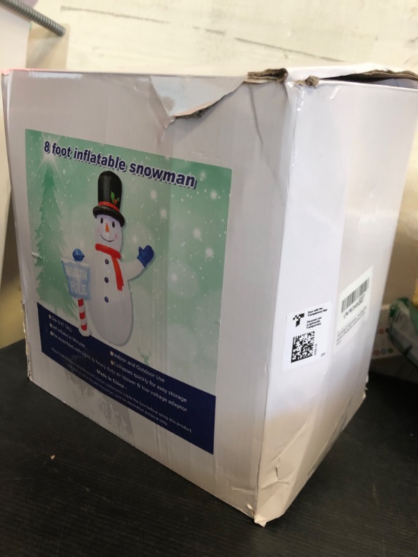 Photo 1 of DROFELY 8 Foot Christmas Inflatable Snowman with North Pole Sign LED Lights Decoration?Giant Christmas White Snowmen & Street Signs Indoor Outdoor Blow up Decoration-WM-14