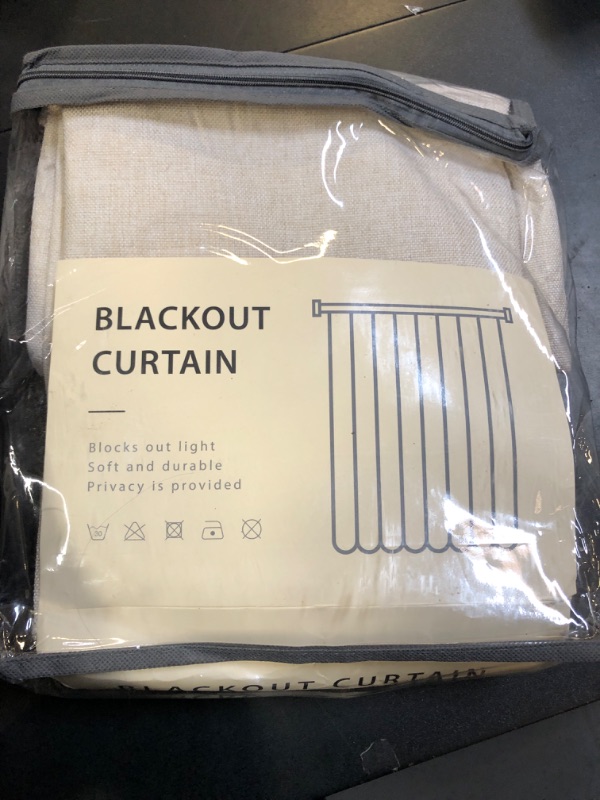 Photo 2 of 100% Blackout Shield Linen Blackout Curtains for Bedroom 95 Inches Long, Back Tab/Rod Pocket Living Room Drapes, Thermal Insulated Blackout Curtains 2 Panels Set, 50" W x 95" L, Beige