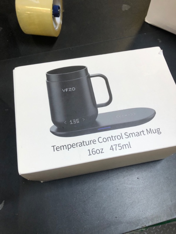 Photo 1 of VFZO 16Oz Temperature Control Smart Mug, Self Heating Coffee Mug LED Display, 180 Min Battery Life - Hot up to 149? Fast Wireless Charger Base Improved Design coffee serving sets mug(16oz, Black)