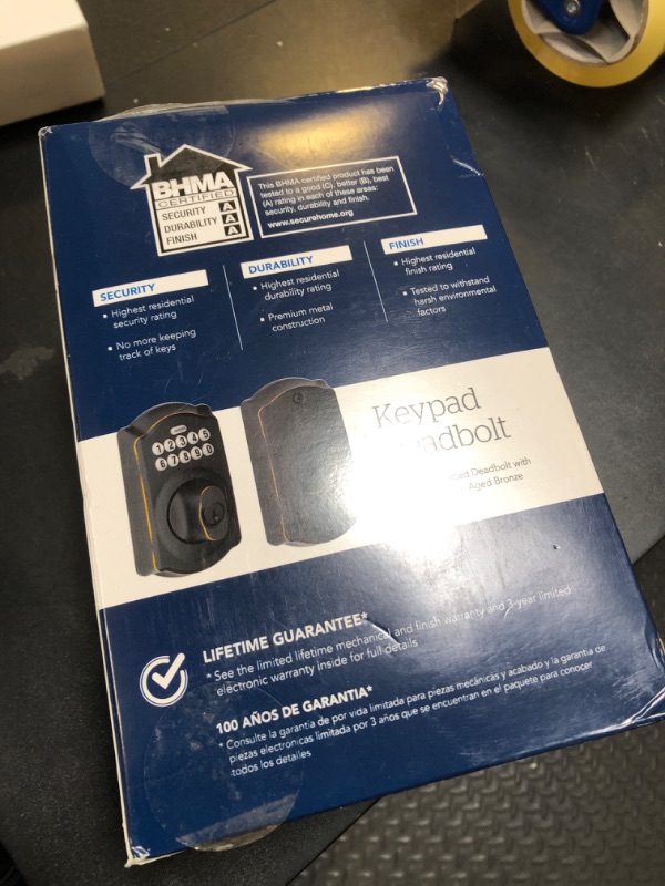 Photo 1 of Schlage BE365 V CAM 716 Camelot Keypad Deadbolt, Electronic Keyless Entry Lock, Aged Bronze