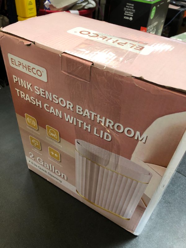 Photo 1 of ELPHECO Sensor Trash Can 2 Gallon Waterproof Motion Sensor Trash Can, Automatic Bathroom Trash Bin, Slim Garbage Can (Pink, 2 Gallon)