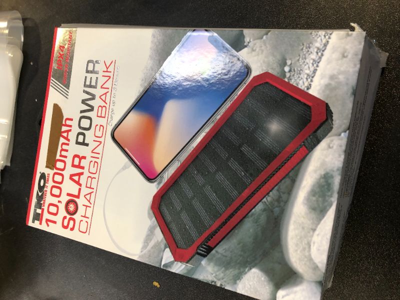 Photo 1 of 10,000 mAh Solar Charging Power Bank - Red - TPBSF02-039

