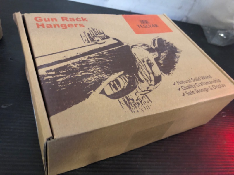 Photo 1 of Teslyar Rack Wall Mount Hold Up Displays Horizontal Gun Rack and Shotgun Hooks Store Rifle Shotgun Bow Real Hardwood Hanger Brown