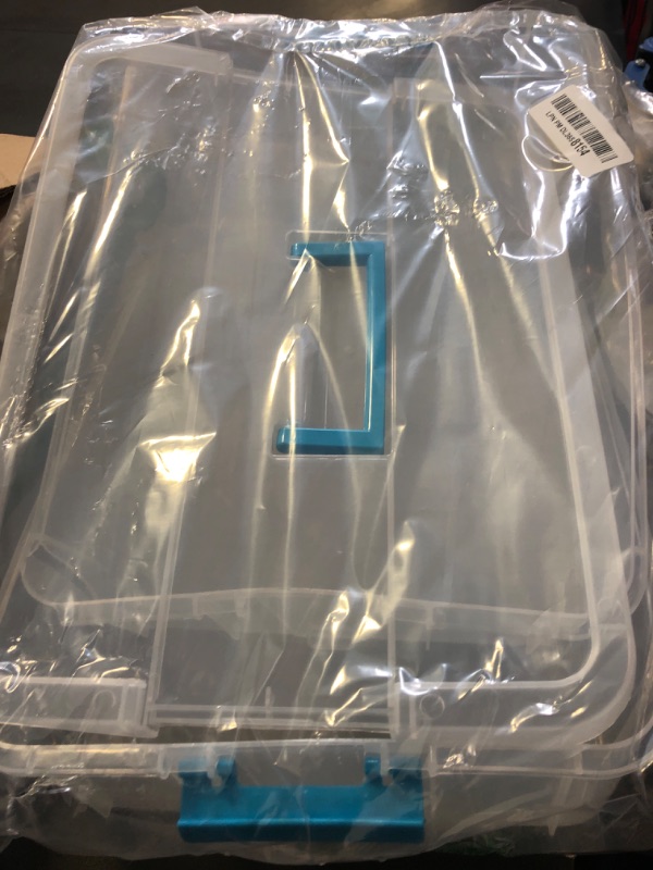 Photo 1 of TERGOO 2 Layer Plastic Storage Containers with Lids, Multipurpose Clear Stack & Carry Box, Portable Craft Organizers and Storage Bin for Organizing Art & Craft, Sewing, Makeup, Nail Supplies (Blue)