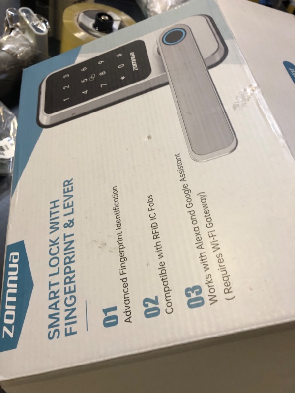 Photo 1 of WiFi Smart Lock with Handle,Zomnua Fingerprint Lever Keyless Entry Door Lock with Keypad, Alexa Digital Electronic Smart Deadbolt for Front Door with Gateway,Bluetooth App, Fob Keys