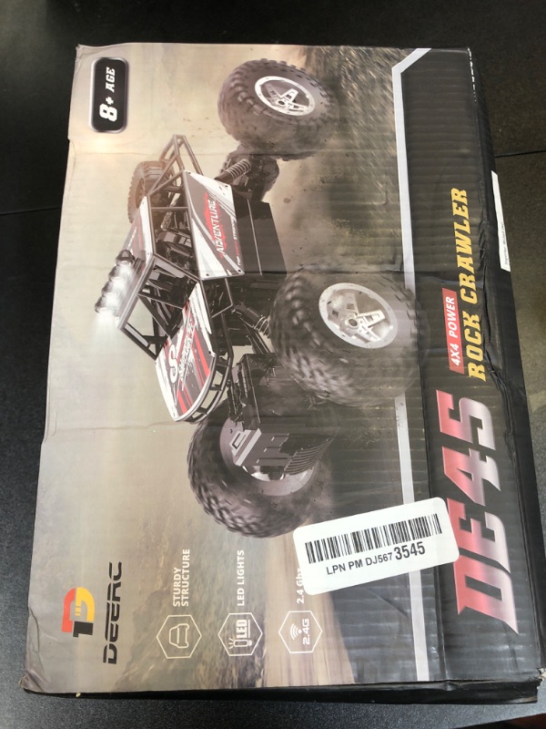 Photo 2 of DEERC DE45 RC Cars Remote Control Car 1:14 Off Road Monster Truck,Metal Shell 4WD Dual Motors LED Headlight Rock Crawler,2.4Ghz All Terrain Hobby Truck with 2 Batteries for 90 Min Play,Boy Adult Gifts