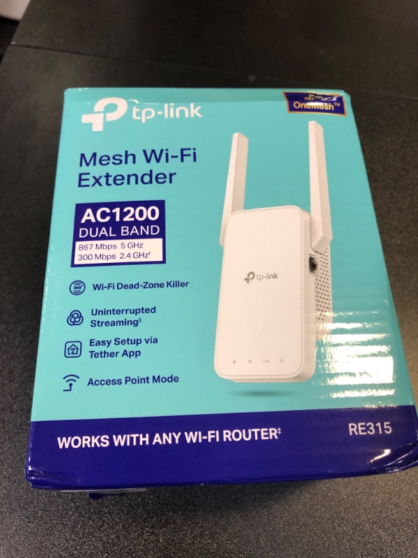 Photo 2 of TP-Link AC1200 WiFi Extender, 2024 Wirecutter Best WiFi Extender, 1.2Gbps home signal booster, Dual Band 5GHz/2.4GHz, Covers Up to 1500 Sq.ft and 30 Devices ,support Onemesh, One Ethernet Port (RE315)