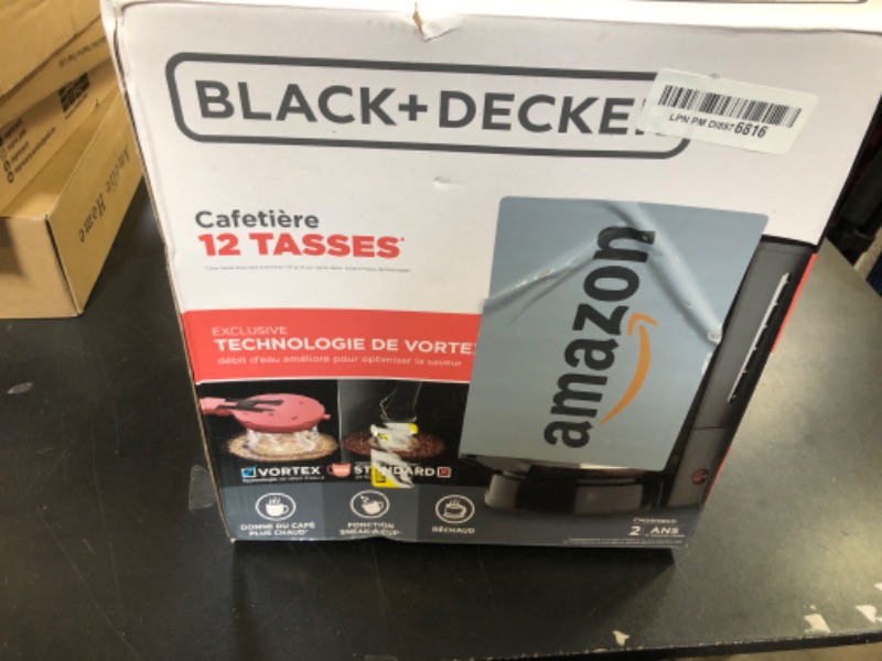 Photo 1 of BLACK+DECKER 12-Cup Coffee Maker with Easy On/Off Switch, Easy Pour, Non-Drip Carafe with Removable Filter Basket, Vortex Technology, Black