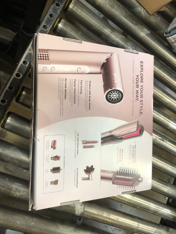 Photo 2 of Shark FlexFusion Hair Straightener & Powerful Hair Dryer with Diffuser, Fusion Hair Brush, Ceramic Air Styler with Auto-Wrap Hair Curlers, Ceramic Plates, Cosmic Blush HD642S