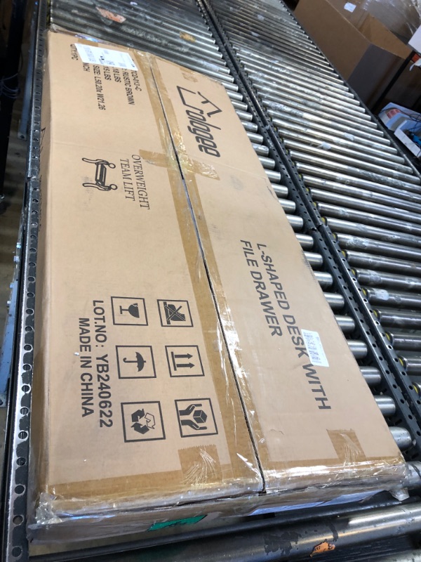 Photo 1 of Furologee 66” L Shaped Desk with Power Outlet, Reversible Computer Gaming Desk with File Drawer & 2 Monitor Stands for Home Office with Storage Shelves, Rustic Brown