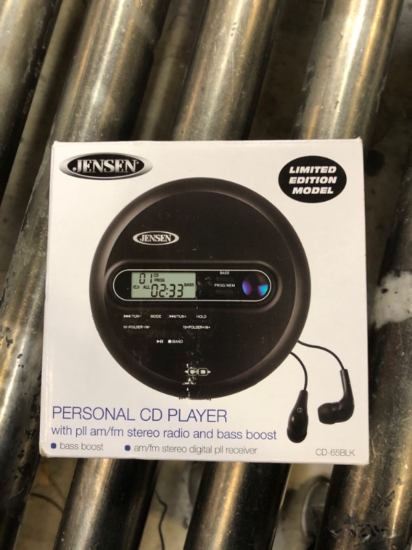 Photo 2 of Jensen CD-65 Portable Personal CD Player CD/MP3 Player + Digital AM/FM Radio + with LCD Display Bass Boost 60-Second Anti Skip CD R/RW/Compatible Sport Earbuds Included (Black Limited Edition Series)