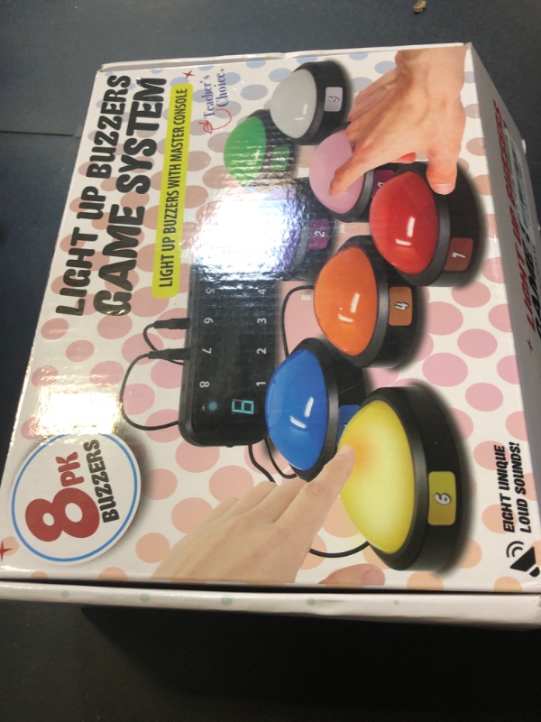 Photo 1 of Teacher's Choice Light Up Game Buzzer System, Displays The Winning Player Loud, Unique Sounds for Each Buzzer, Great for Trivia Games, Family Feud, Jeopardy (8 Pack)