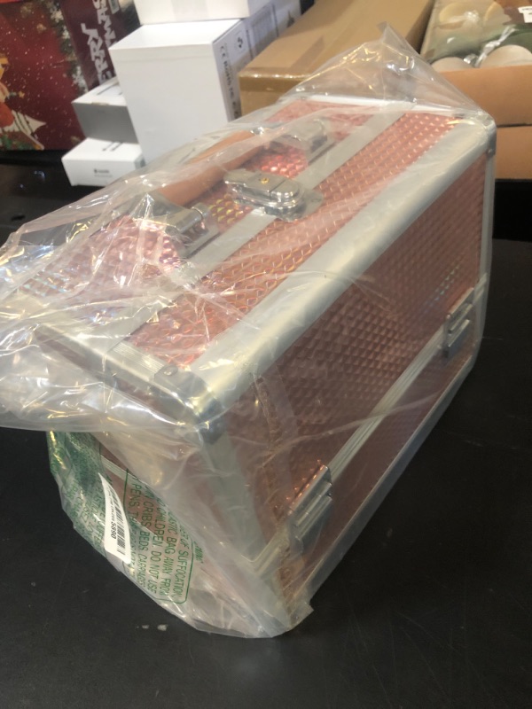 Photo 1 of Joligrace Makeup Box 11.6-Inch Cosmetic Train Case for Women Travel Jewelry Organizer with Compartments & Mirror Portable Lockable Make-up Trunk Shiny Style