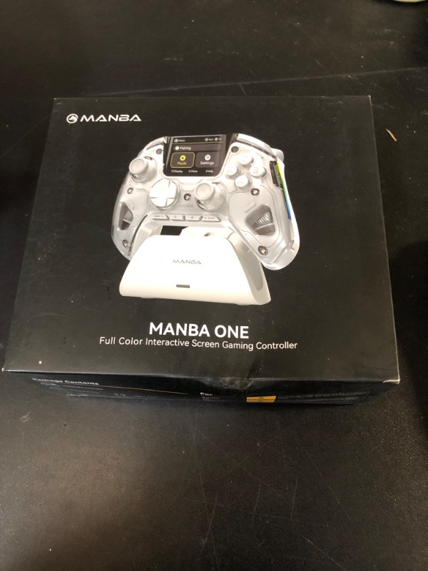 Photo 1 of ManbaOne Interactive Screen Wireless Gaming Controller for PC/Switch/iOS/Android,Hall Effect Stick & Trigger,RGB Lighting,Remappable Buttons,1800mAh with Charging Dock (White)