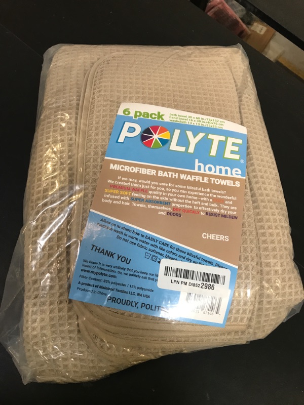 Photo 2 of POLYTE Oversize, 60 x 30 in., Quick Dry Lint Free Microfiber Bath Towel Set, 6 Piece (Beige, Waffle Weave)