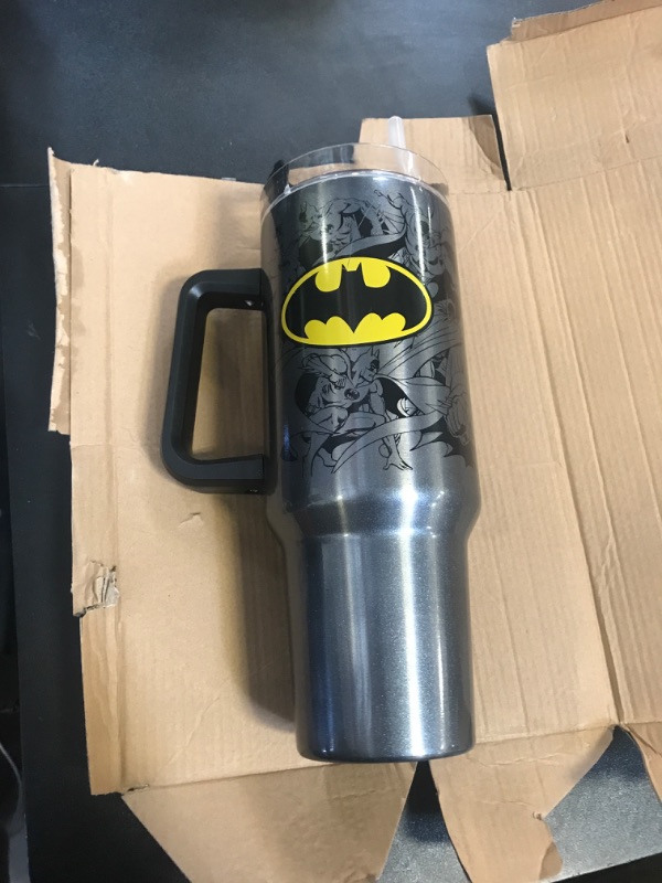 Photo 2 of Spoontiques - Batman Stainless Steel Travel Mug with Handle - 40 oz Capacity - Superhero Double Wall Stainless Steel with Sliding Lock Travel Lid - 12.5” Tall