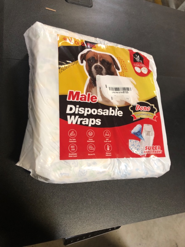 Photo 2 of Dono Disposable Male Dog Diapers - 48 Pcs: Super Absorbent Disposable Male Wraps for Small to Large Dogs with Wetness Indicator and 360° Leak-Proof, Diapers for Male Doggies and Puppies Dogs