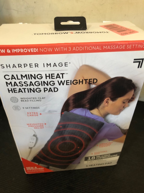 Photo 1 of Calming Heat Massaging Weighted Heating Pad by Sharper Image- Weighted Electric Heating Pad with Massaging Vibrations, 6 Settings- 3 Heat, 3 Massage- 9 Relaxing Combinations, 12” x 24”, 4 lbs