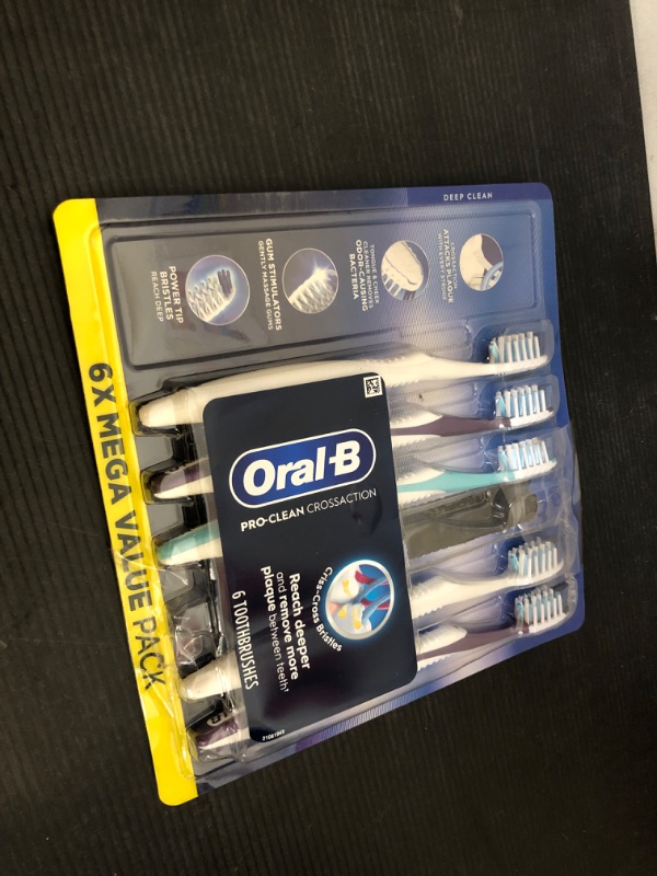 Photo 2 of Oral-B Pro Health CrossAction All in One Soft Toothbrushes, Deep Plaque Fighter, Rounded Bristles Gentle on Teeth, Tongue and Cheek Cleaner, Gum Stimulators, 6 Count, Tooth Brush Pack