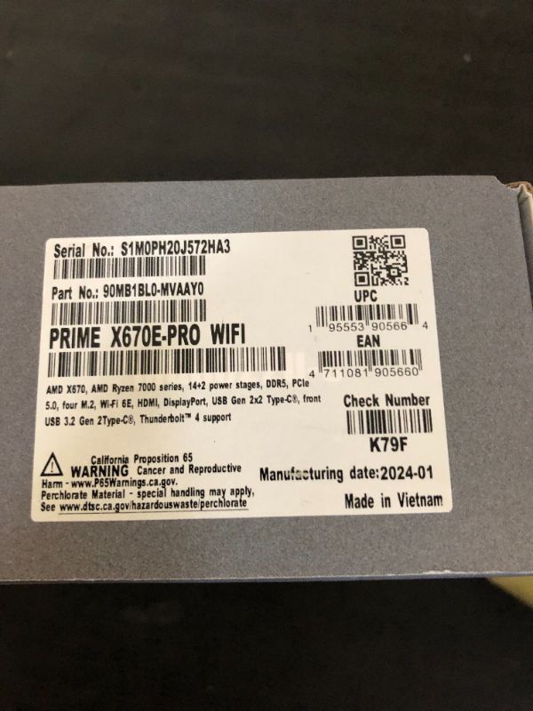 Photo 3 of ASUS Prime X670E-PRO WiFi AMD X670 AM5 Ryzen™ Desktop 9000 8000 & 7000 ATX Motherboard with PCIe® 5.0, Four M.2 Slots, DDR5 Slots, USB 3.2 Gen 2x2 Type-C®, USB4® Support, WiFi 6E, and 2.5G Ethernet