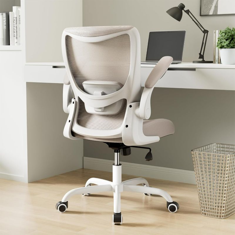 Photo 1 of Office Chair, Ergonomic Desk Chair with Adjustable Lumbar Support and Flip up Armrest, Breathable Mesh Computer Chair for Home Office, Khaki