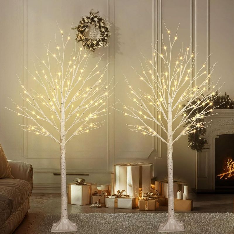 Photo 1 of 2 Pack 5FT 200LED Christmas Lighted Birch Tree, Timer Function Prelit Artificial Tree Lamp Plug in with Warm White Lights, Twinkling Twig Tree for Indoor Outdoor Christmas Decorations