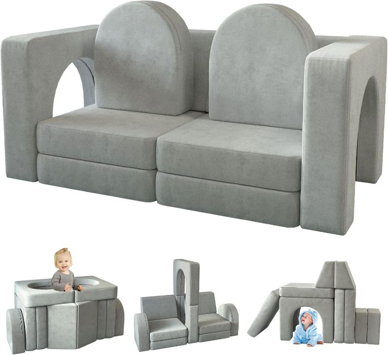 Photo 1 of wanan Kids Couch 10PCS, Modular Kids Play Couch for Playroom Bedroom, 10 in 1 Multifunctional Kids Sofa for Playing, Creativing, Sleeping, Indoor Toddler Couch for Boys and Girls(Grey)