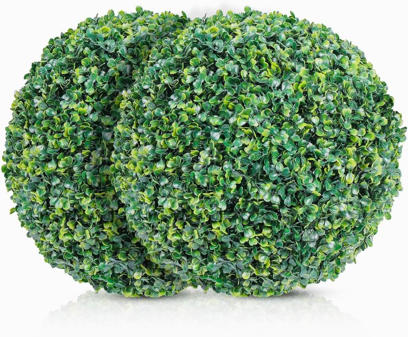 Photo 1 of Faux Boxwood Balls 2-Pack - Artificial Topiary for Outdoors or Indoors - Realistic Bushes with Dense Leaves - Waterproof & UV-Protected Fake Plant Sphere - Easy Assembly Boxwood Plant - 12"