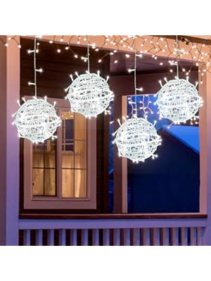 Photo 1 of Outdoor Christmas Balls Lights 4 Pack Hanging 11.8" LED Garden Sphere Tree Lights 8 Modes Waterproof String Lights with Memory Timer Plug for Party Yard Porch Eave Patio Home Decoration-Cool White