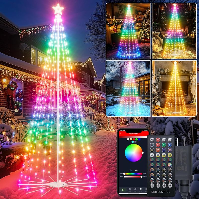 Photo 1 of 8Ft Lighted Christmas Tree, 340 RGB LEDs, DIY 16 Mil Colors Changing, Prelit Cone Tree, Music Sync, App & Remote Control, Outdoor Decoration for Bars, Patio, Beach, Pool, Cruise Party