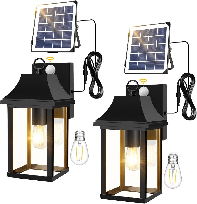 Photo 1 of  Solar Porch Lights Outdoor, Dusk to Dawn Motion Sensor Solar Wall Lantern with 3 Modes, Separate Panel & Battery Replaceable Exterior Waterproof Wall Sconce Lighting Lamp for House Garage Patio