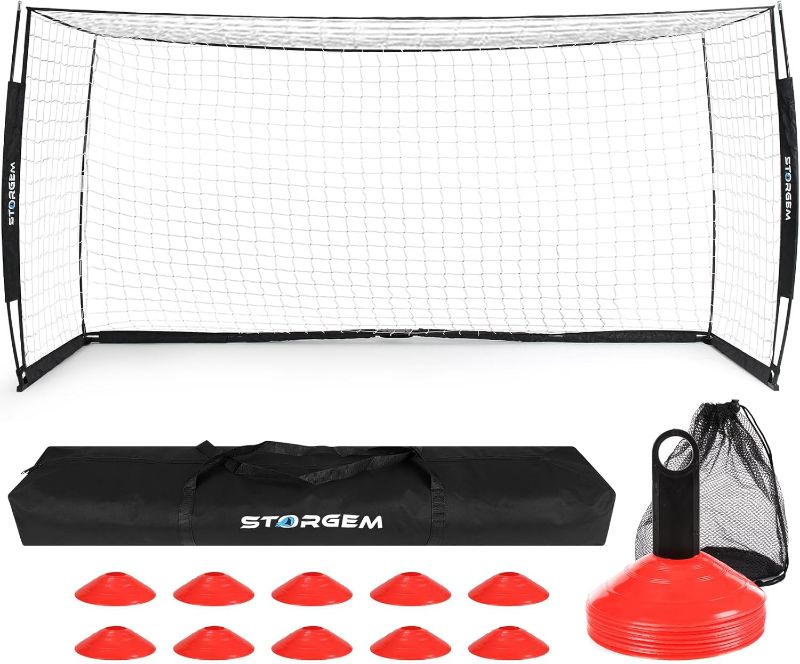 Photo 1 of Storgem Soccer Goal,Soccer Net,Soccer Goals for Backyard,with Bow Frame,Collapsible Metal Base and 15 Training Cones