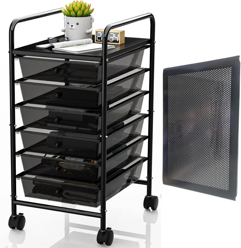 Photo 1 of Metal 6 Tier Rolling Cart with 6 Drawers,1 Table Top & 4 Wheels, Utility Grocery Craft Cart on Wheels for Classroom, Office, Bathroom, Kitchen, Bar, Home Storage and Organization, Dorm Room Essentials