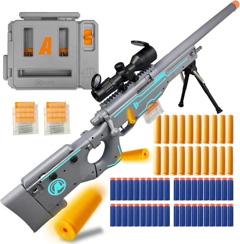 Photo 1 of Blast-N-Load Toy Gun: Enhanced Scope, Empty Shell Ejecting, Quick Dart Loading with 40 Soft Foam Darts, 20 Shells, 2 Magazines; Fun Foam Blaster for Kids of All Ages