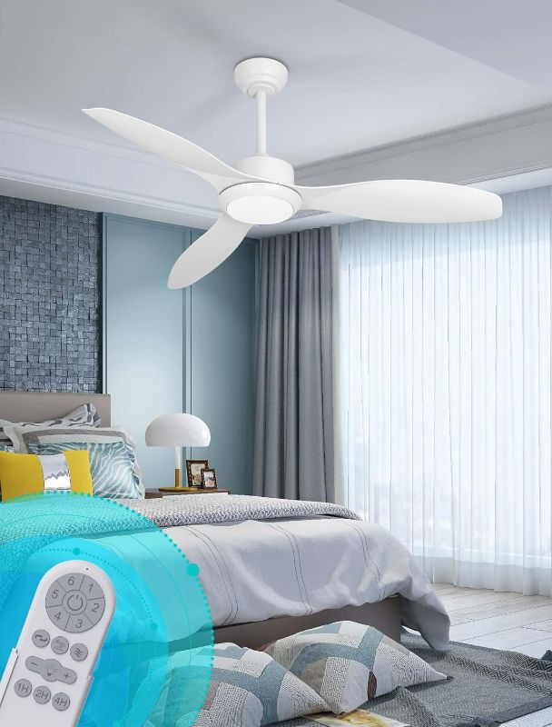 Photo 1 of 48 inch Ceiling Fans with Lights,White Ceiling Fan with Light and Remote,3 Color Light,6 Speed,DC Motor,for Bedroom/Outdoor/Patios,White