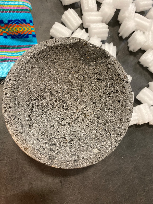 Photo 2 of Cempasuchil™ Authentic Mexican Molcajete 100% Volcanic Rock for Oven Use (8 in) + Big Pestle + Mexican Napkin, (3-Piece Set) Guacamole Maker, High-Heat Resistant 450°F, Molcajete Bowl Volcanic Stone