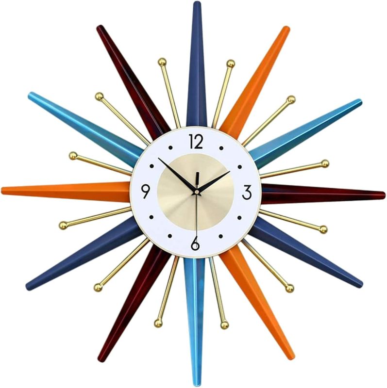 Photo 1 of Large Wall Clock 22 Inch Modern Wall Clock Starburst Mid-Century Modern Decor Non-Ticking Battery Operated Colorful Clock Home Decorations for Living Room Bedroom Kitchen Office