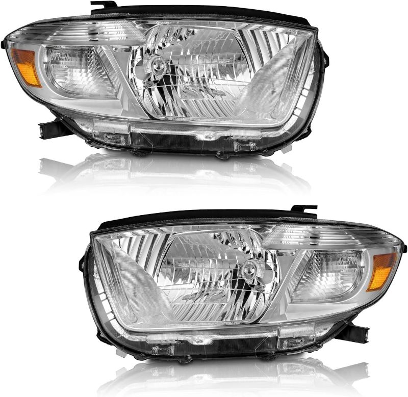 Photo 1 of Headlights for 2008-2010 Highlander Headlight Assemblies Compatible with 08-10 Highlander Chrome Housing Amber Reflector Left+Right Side